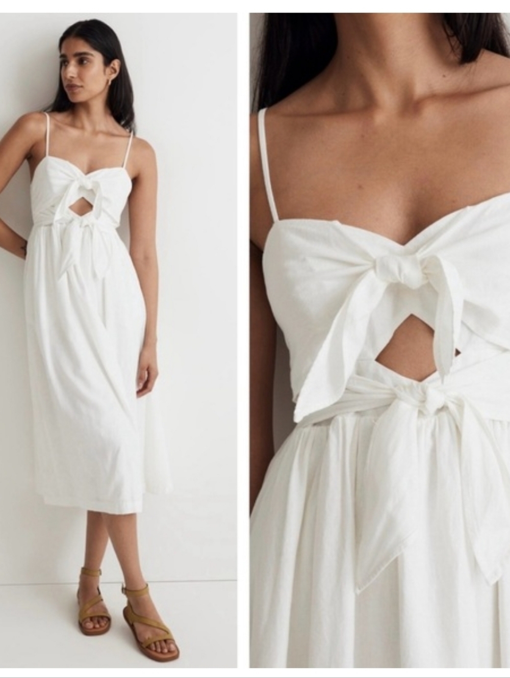 Madewell White Linen Spaghetti-Strap Tie-Front Maxi